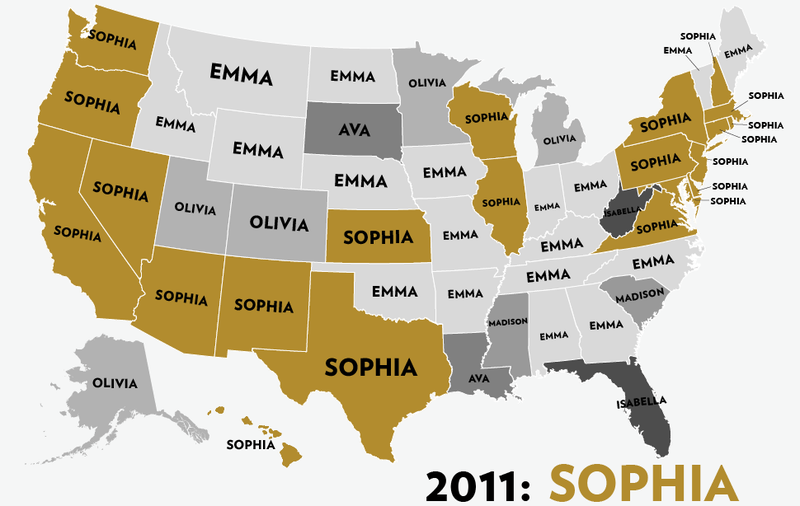Illustration for article titled Map: Six Decades of the Most Popular Names for Girls, State-by-State